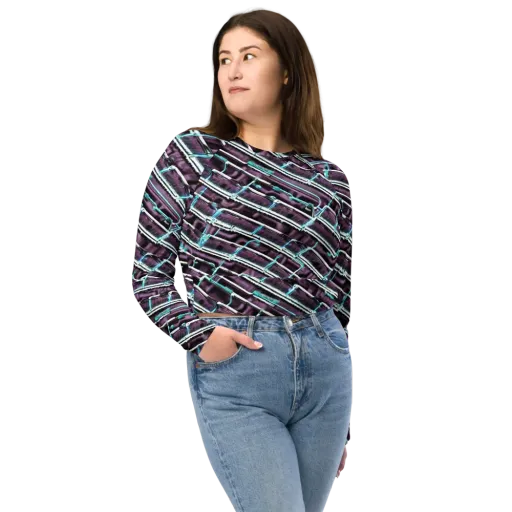 Trendy, Fashionable, Optical Illusion on a Long Sleeve Crop Top
