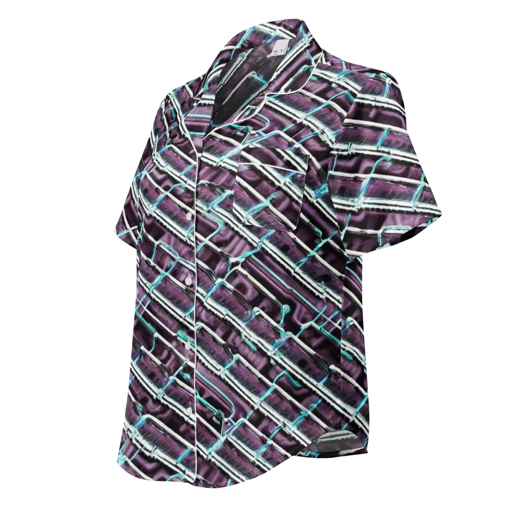 Trendy, Fashionable, Optical Illusion on Women's Short Sleeve Pajama Top — Left Front
