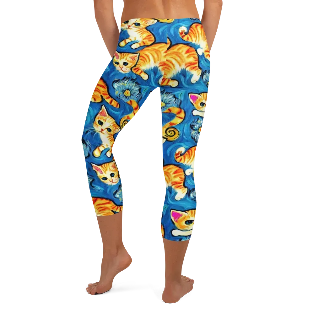 Indigo Marmalade Cats on Capri Leggings — Back