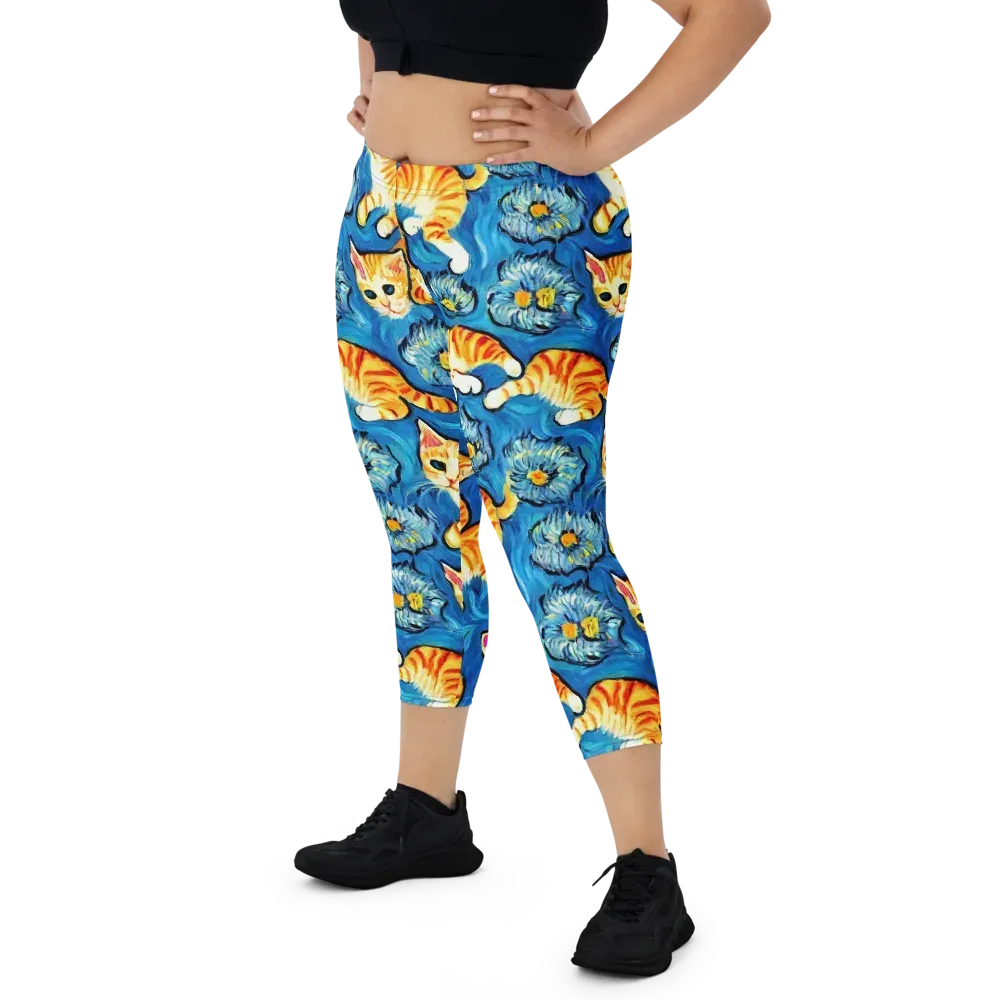 Indigo Marmalade Cats on Capri Leggings — Front