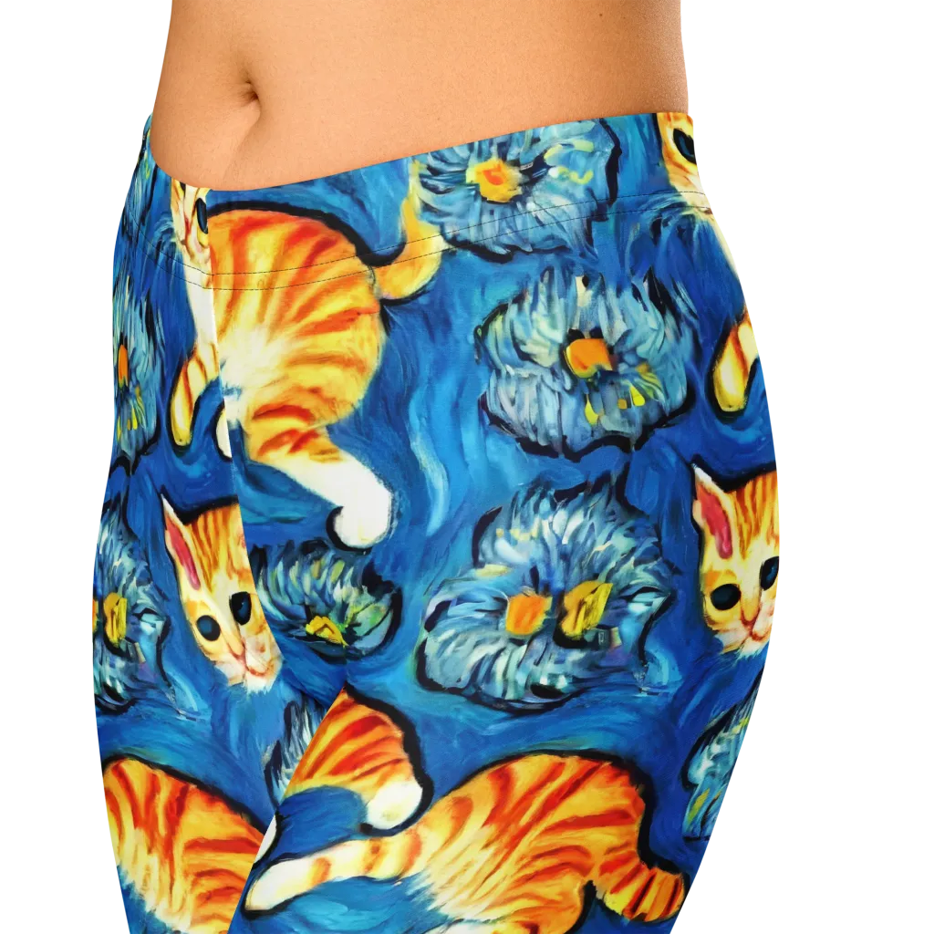 Indigo Marmalade Cats on Capri Leggings — Zoomed-in