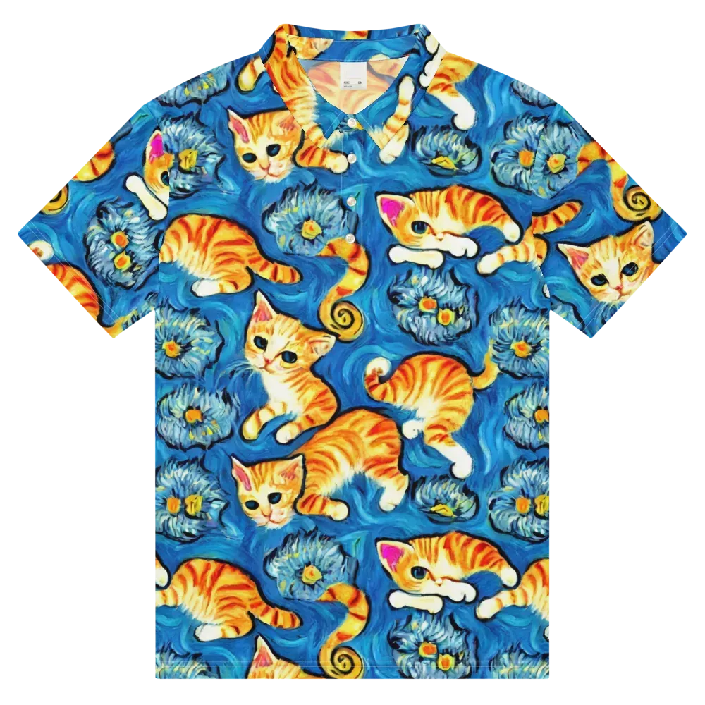Indigo Marmalade Cats on Men's Slim Fit Polo Shirt — Front
