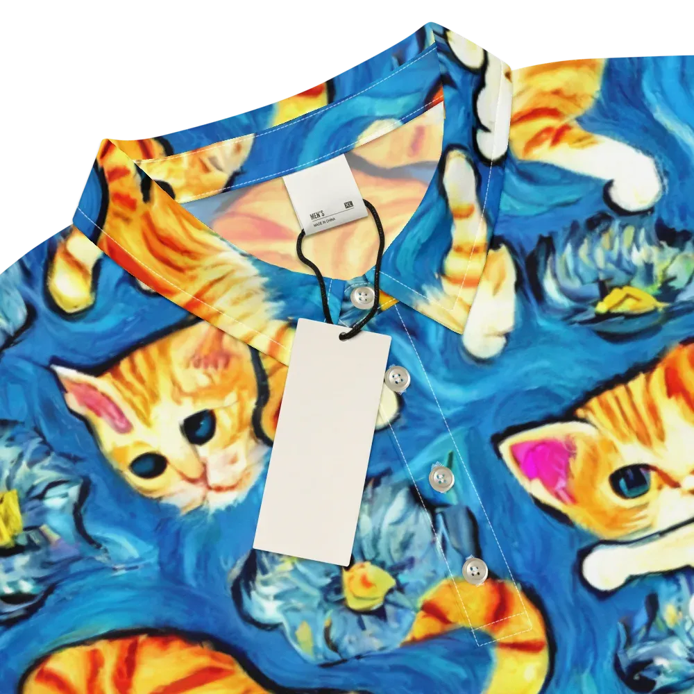 Indigo Marmalade Cats on Men's Slim Fit Polo Shirt — Product details