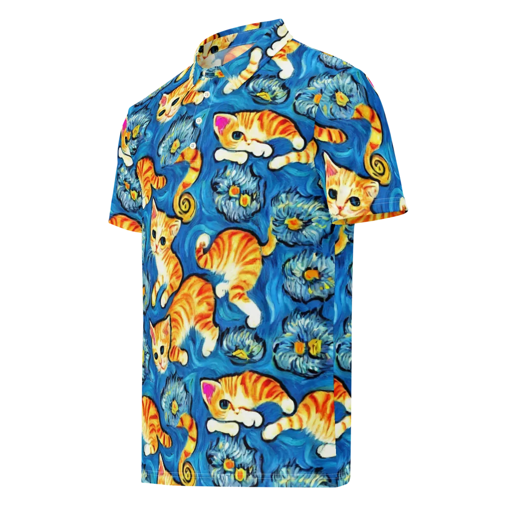 Indigo Marmalade Cats on Men's Slim Fit Polo Shirt — Left Front