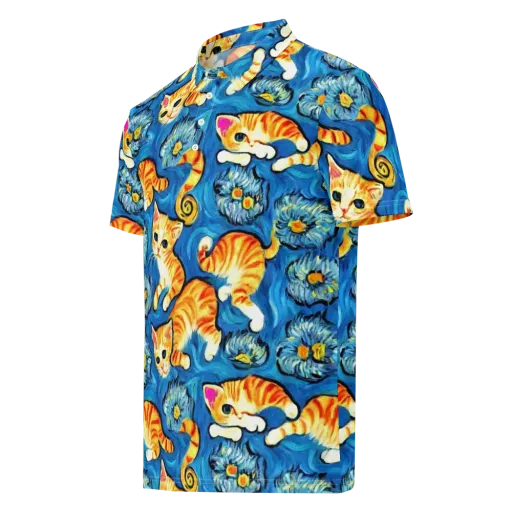 Indigo Marmalade Cats on a Men's Slim Fit Polo Shirt