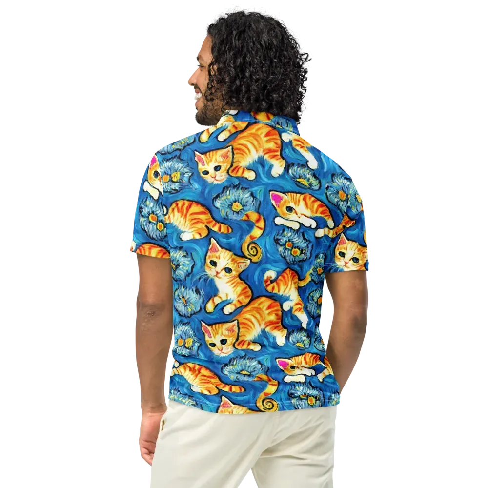 Indigo Marmalade Cats on Men's Slim Fit Polo Shirt — Back