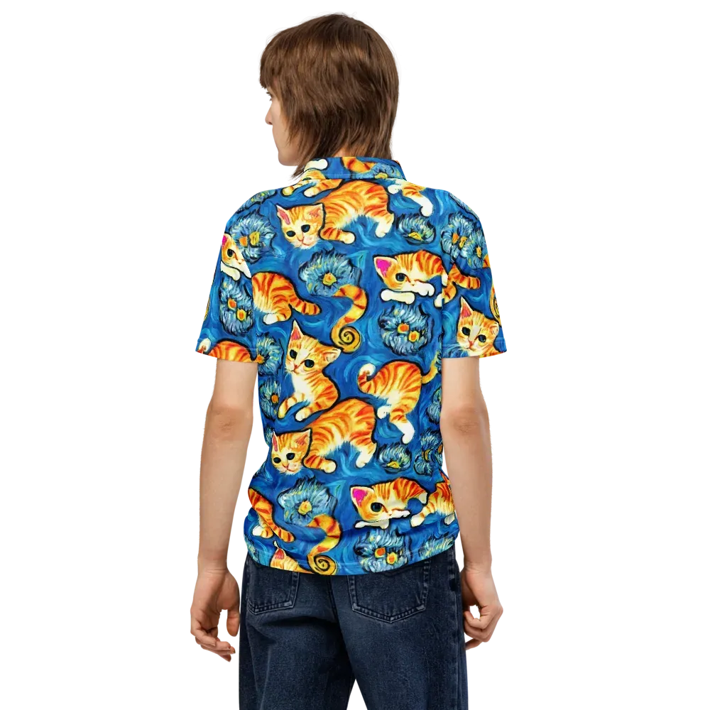 Indigo Marmalade Cats on Men's Slim Fit Polo Shirt — Back
