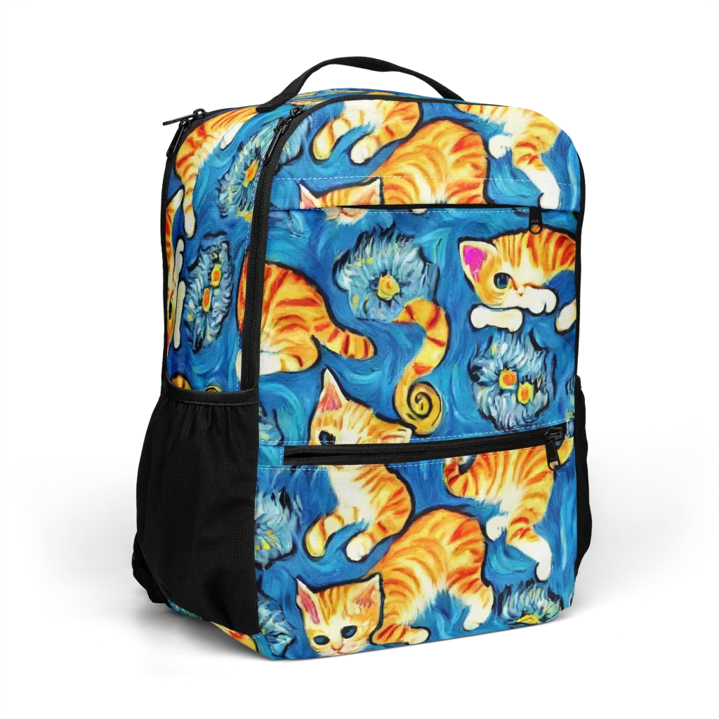 Indigo Marmalade Cats on Utility Backpack — Right Front