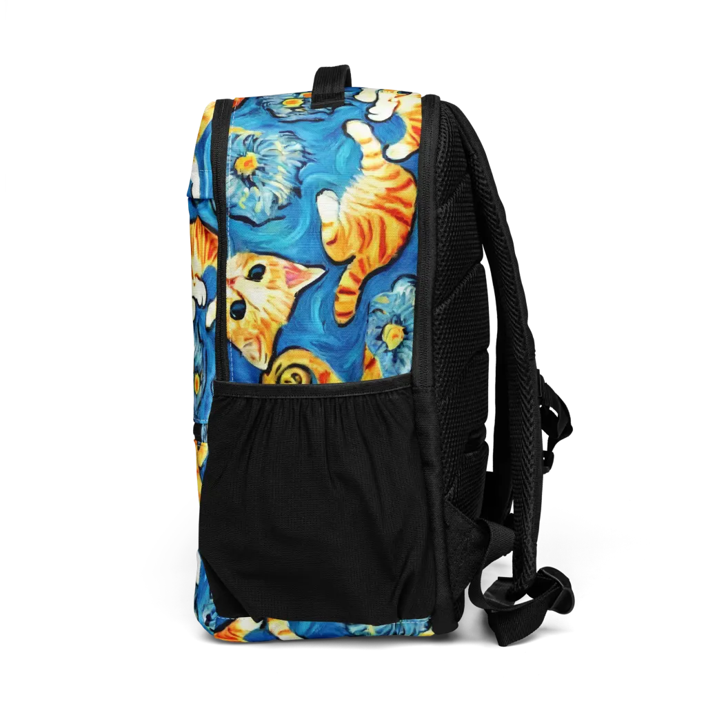 Indigo Marmalade Cats on Utility Backpack — Left