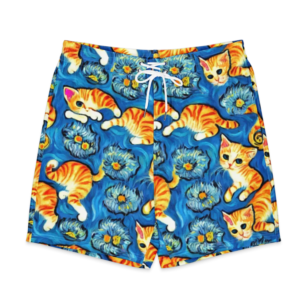 Indigo Marmalade Cats on Men's Board Shorts — Front