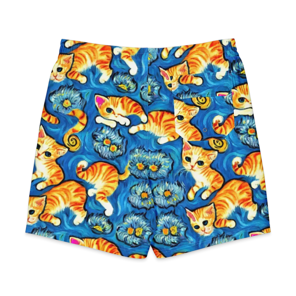 Indigo Marmalade Cats on Men's Board Shorts — Back