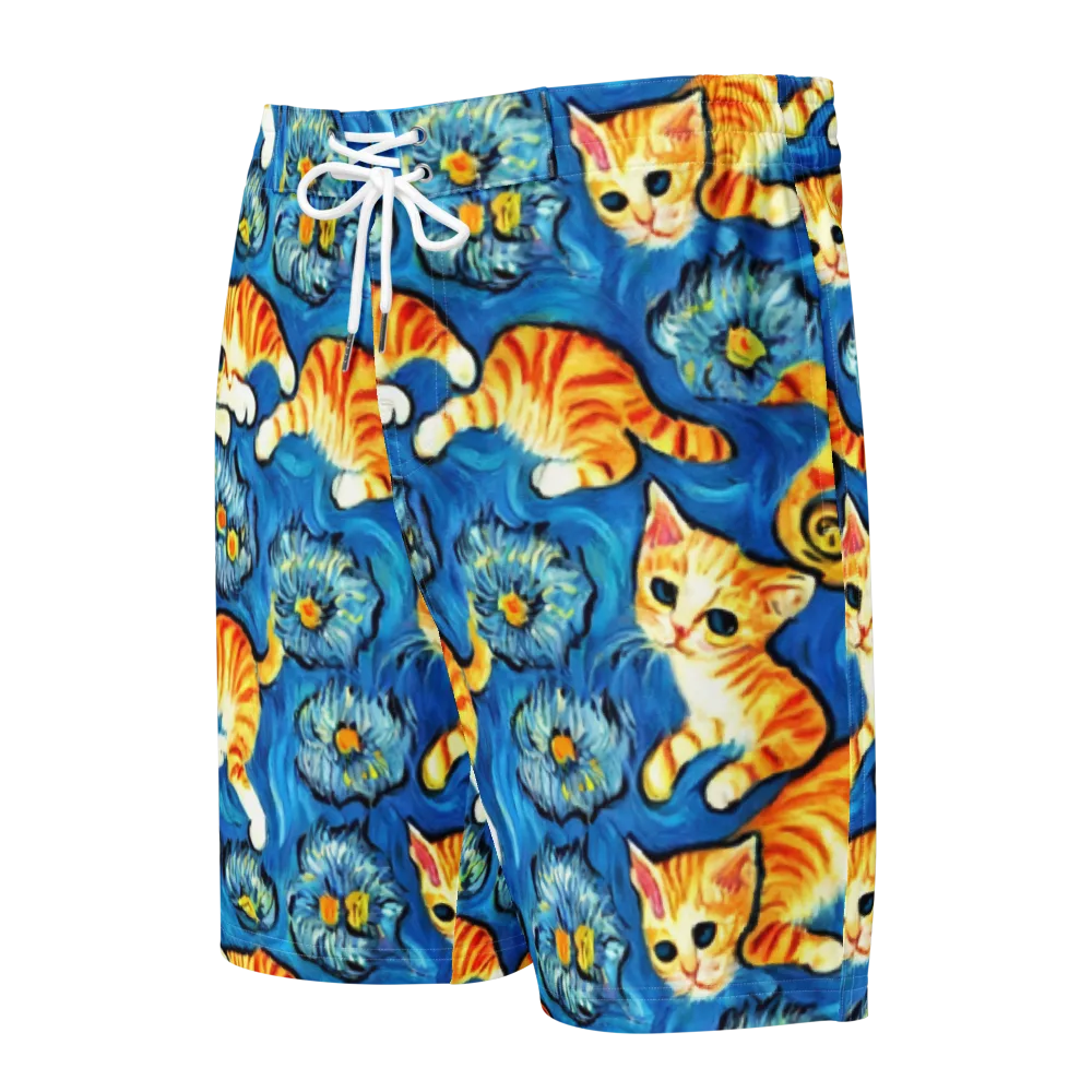 Indigo Marmalade Cats on Men's Board Shorts — Front