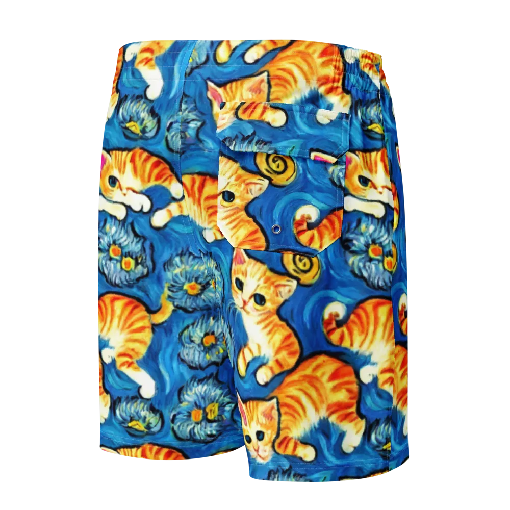 Indigo Marmalade Cats on Men's Board Shorts — Back