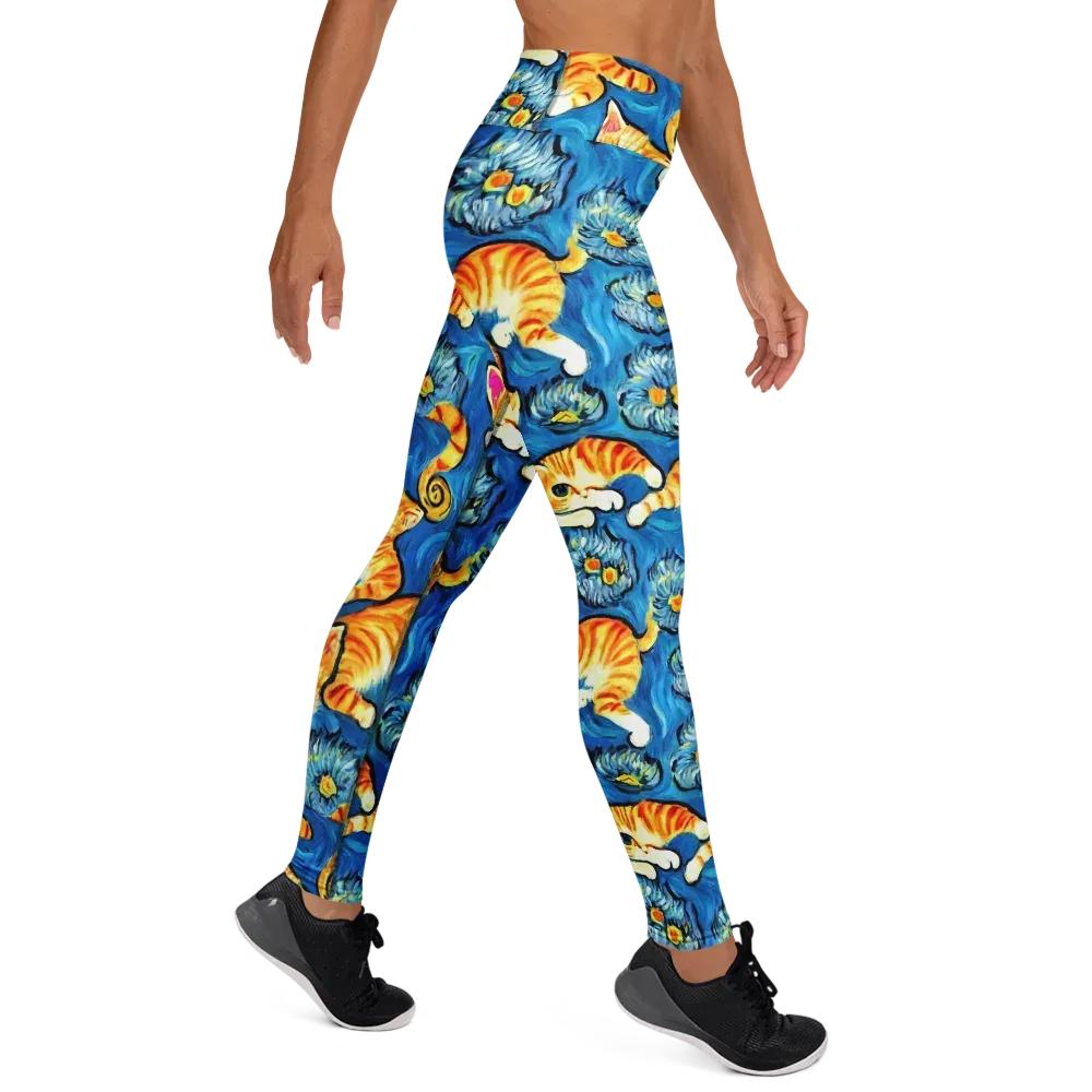 Indigo Marmalade Cats on Yoga Leggings — Right