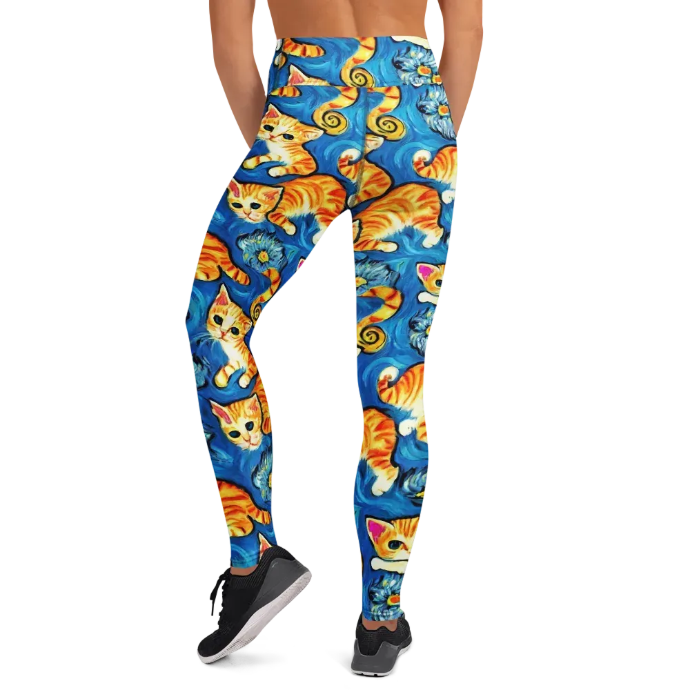 Indigo Marmalade Cats on Yoga Leggings — Back
