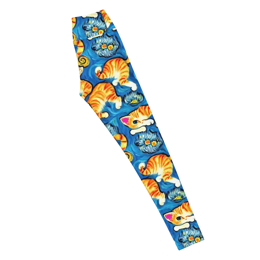 Indigo Marmalade Cats on Yoga Leggings — Right