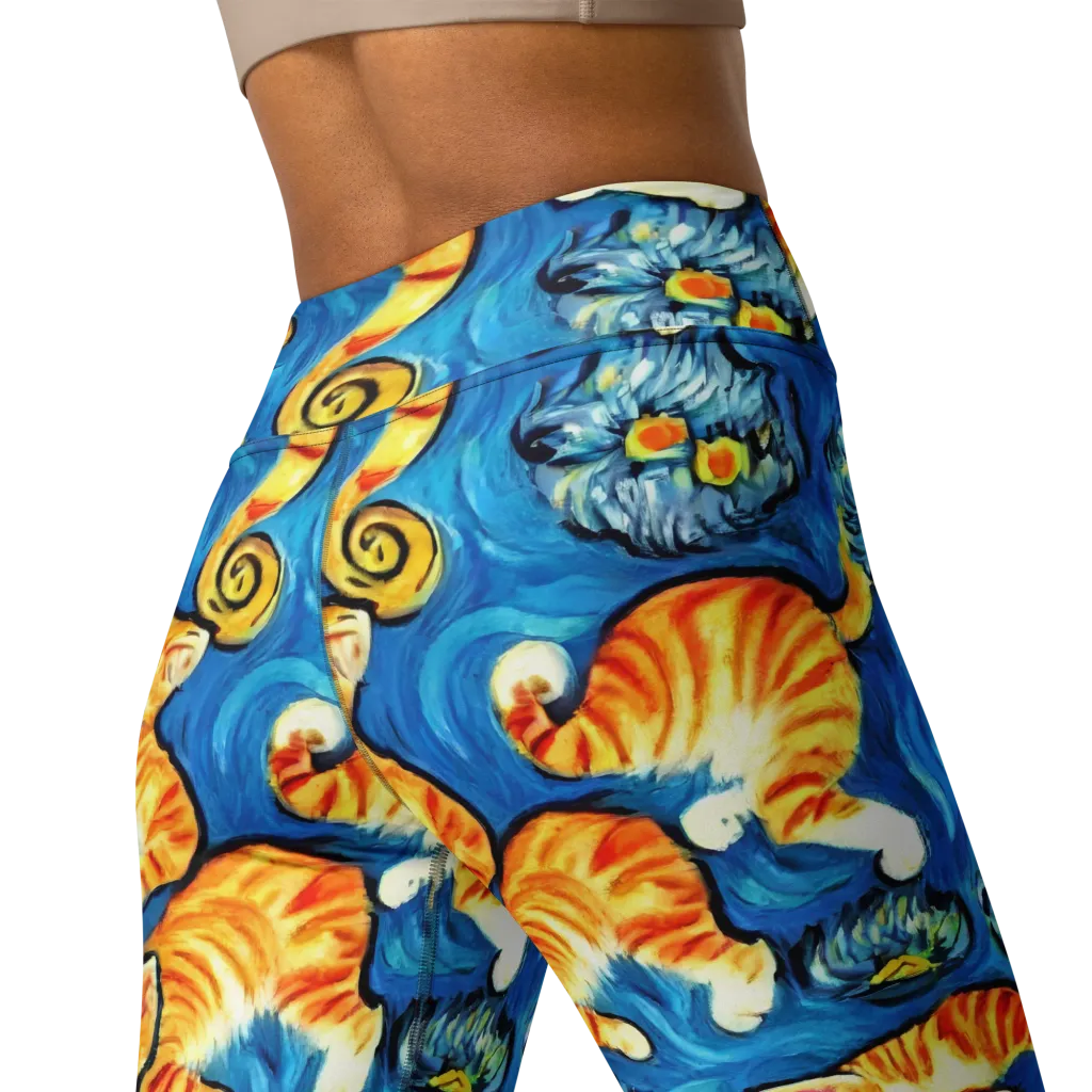 Indigo Marmalade Cats on Yoga Leggings — Back