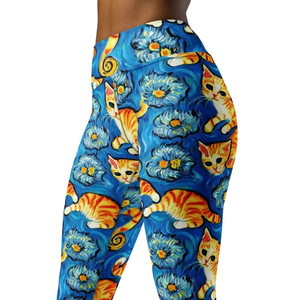 Indigo Marmalade Cats on Yoga Leggings — Left Front