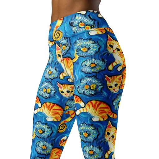 Indigo Marmalade Cats on a Yoga Leggings