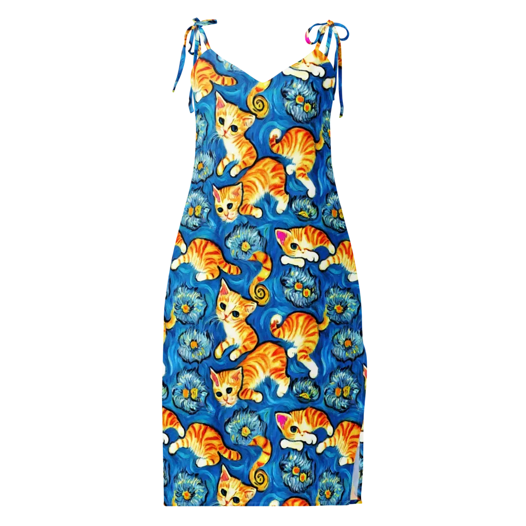 Indigo Marmalade Cats on Slip Dress — Front