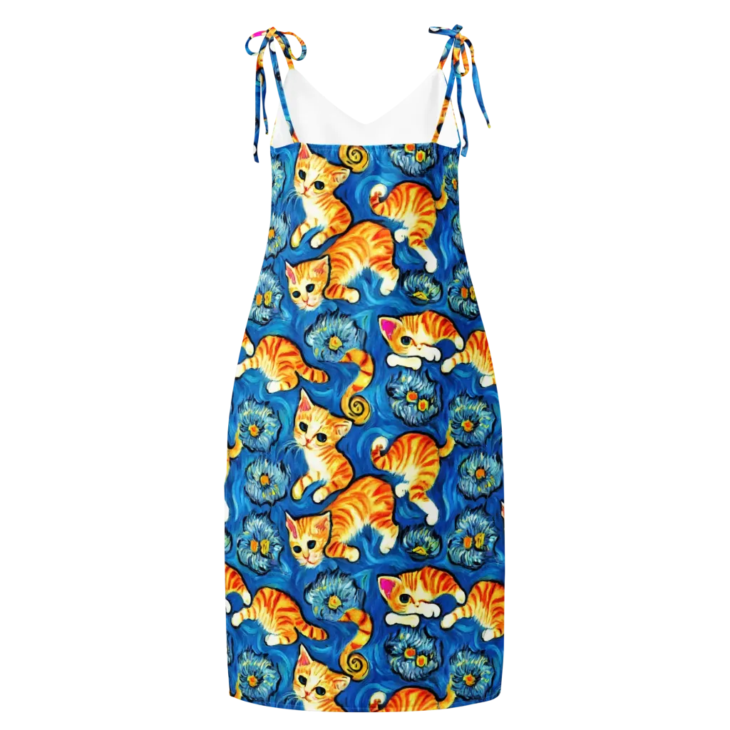 Indigo Marmalade Cats on Slip Dress — Back