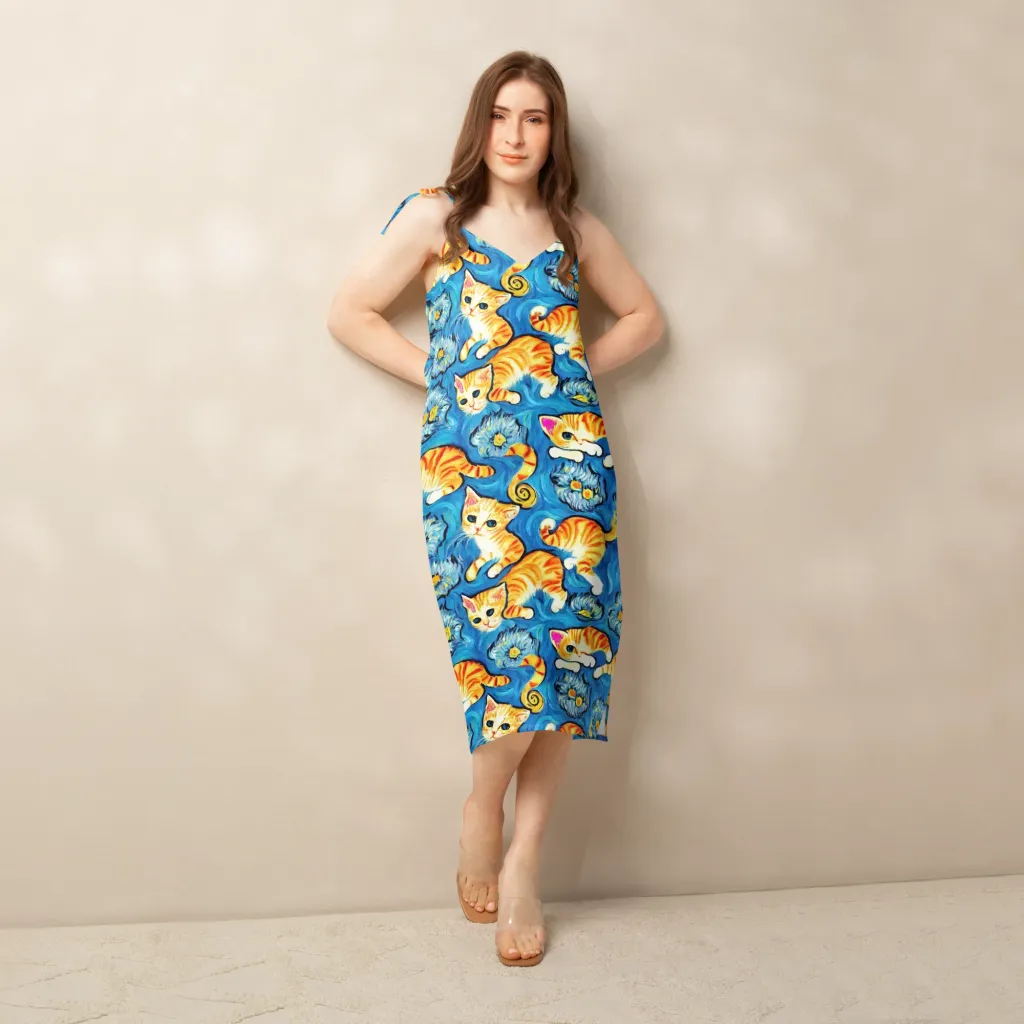 Indigo Marmalade Cats on Slip Dress — Front