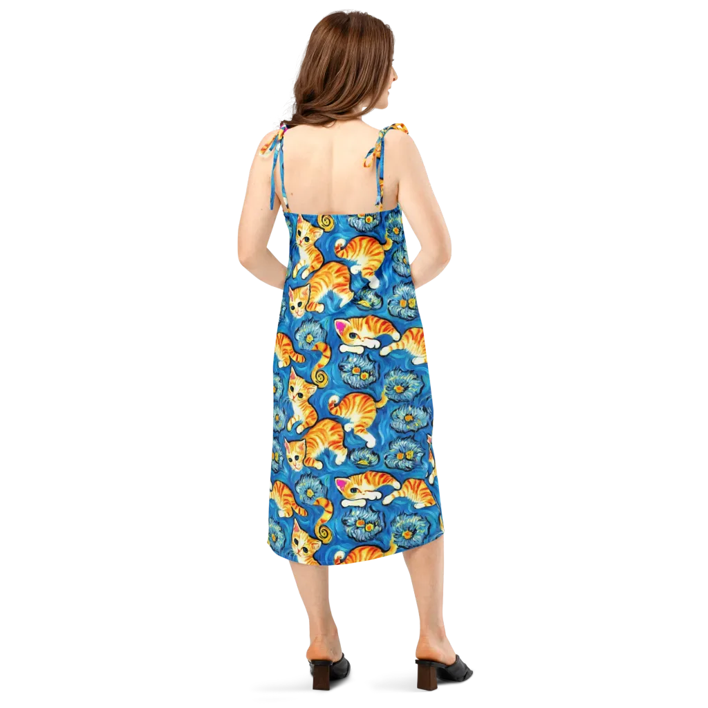 Indigo Marmalade Cats on Slip Dress — Back