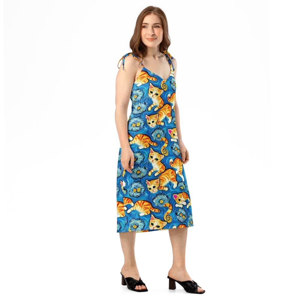 Indigo Marmalade Cats on Slip Dress — Right Front