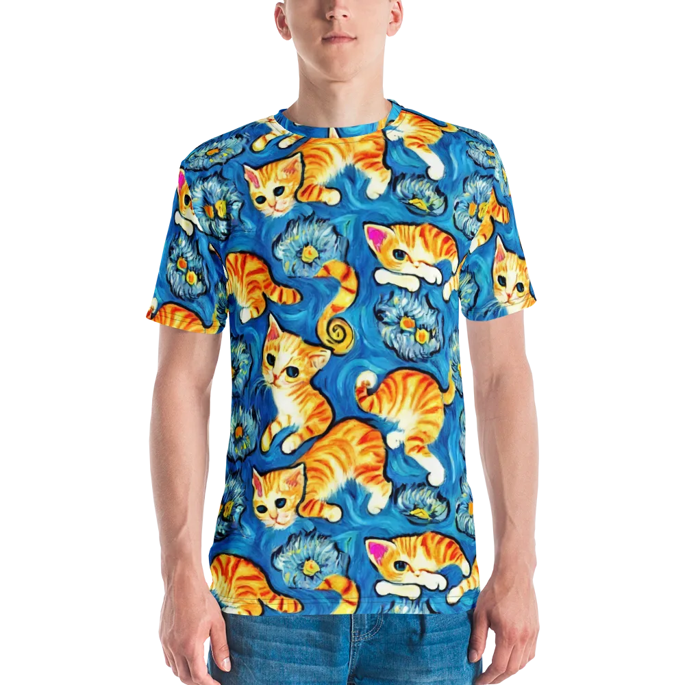 Indigo Marmalade Cats on Men's Crew Neck T-Shirt — Front