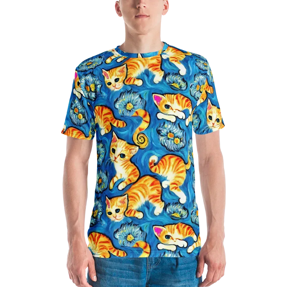 Indigo Marmalade Cats on Men's Crew Neck T-Shirt — Front