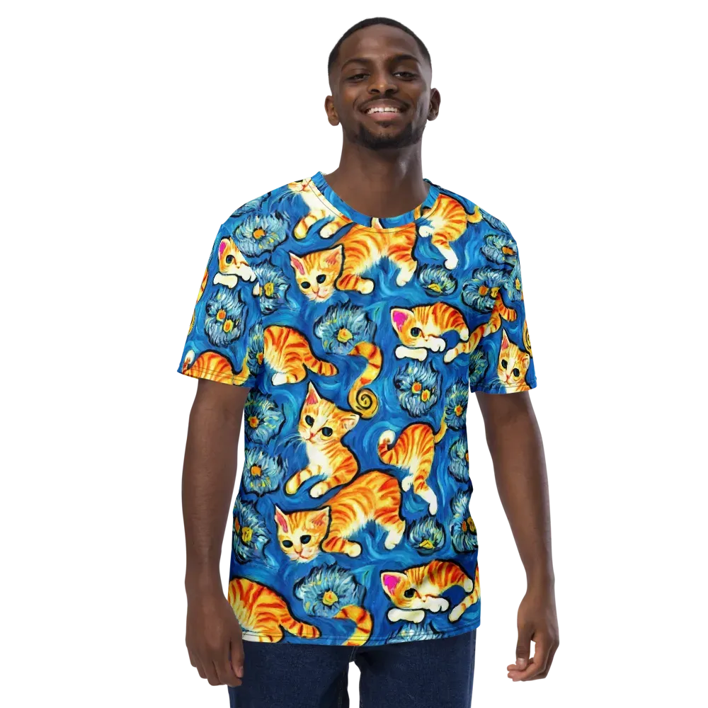 Indigo Marmalade Cats on Men's Crew Neck T-Shirt — Front