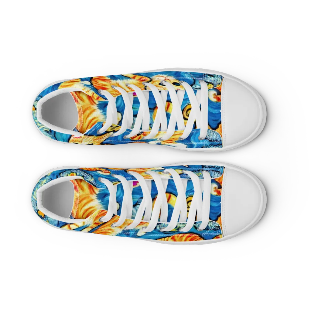 Indigo Marmalade Cats on Women's High Top Canvas Shoes — Front