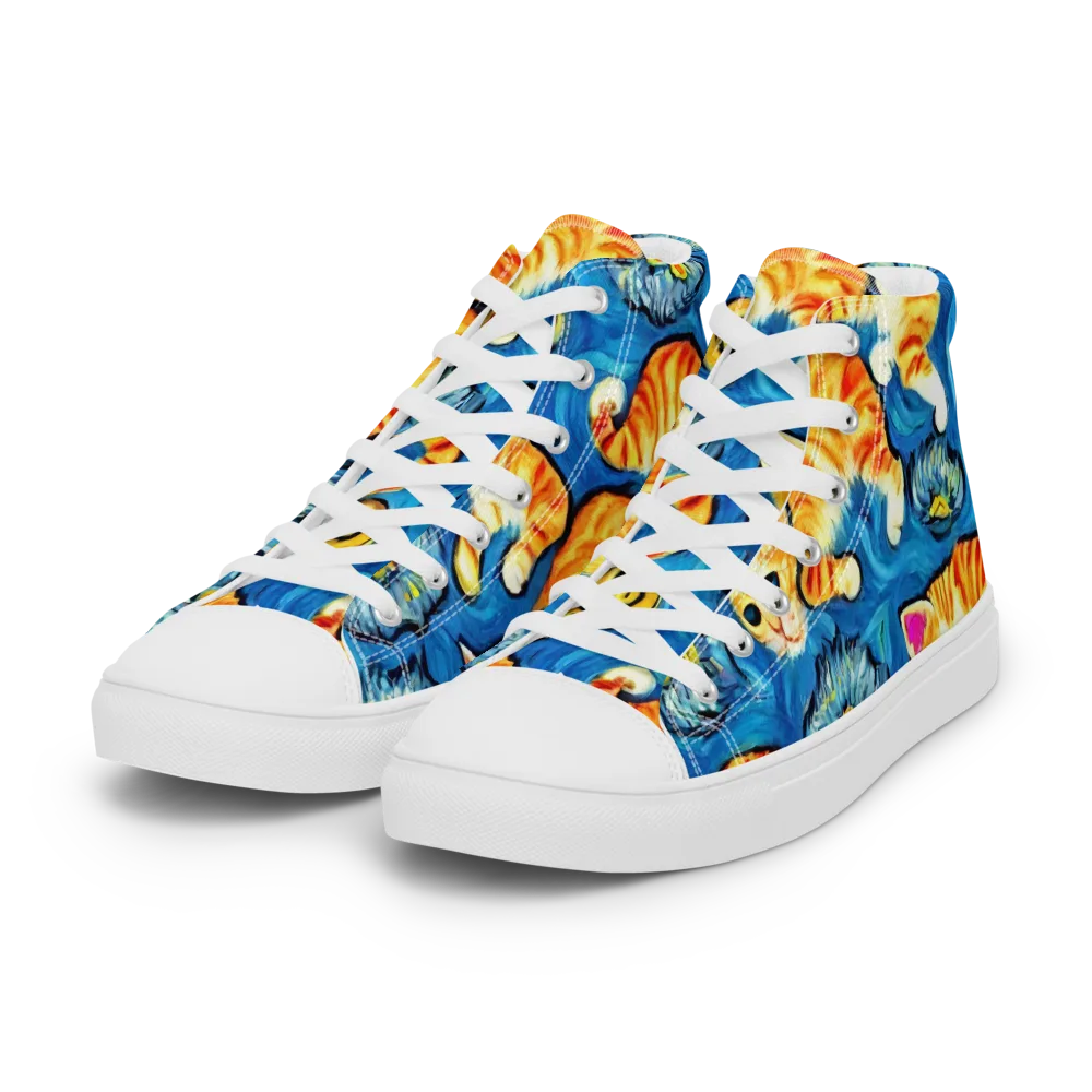 Indigo Marmalade Cats on Women's High Top Canvas Shoes — Left Front