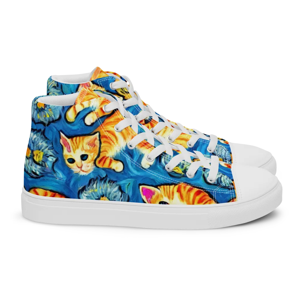 Indigo Marmalade Cats on Women's High Top Canvas Shoes — Right
