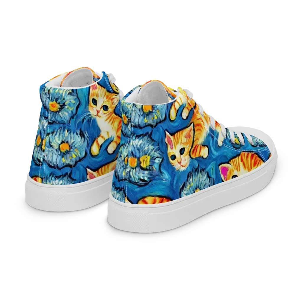 Indigo Marmalade Cats on Women's High Top Canvas Shoes — Right Back