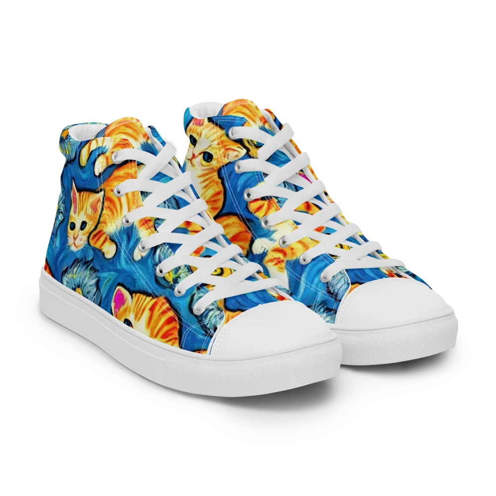 Indigo Marmalade Cats on Women's High Top Canvas Shoes — Right Front