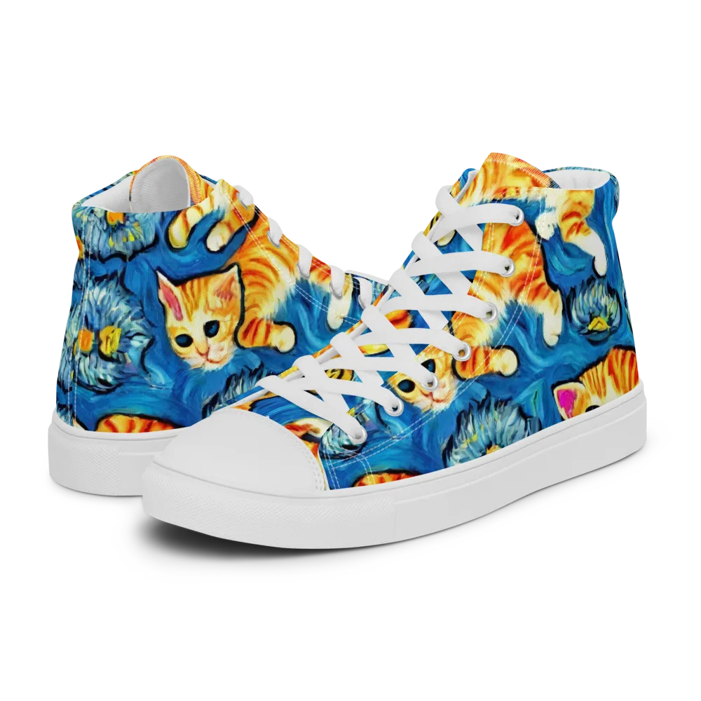 Indigo Marmalade Cats on Women's High Top Canvas Shoes — Left