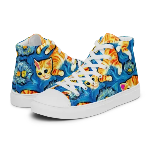 Indigo Marmalade Cats on a Women's High Top Canvas Shoes