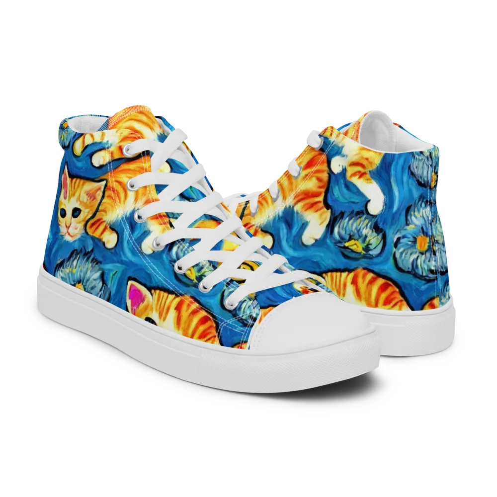 Indigo Marmalade Cats on Women's High Top Canvas Shoes — Right