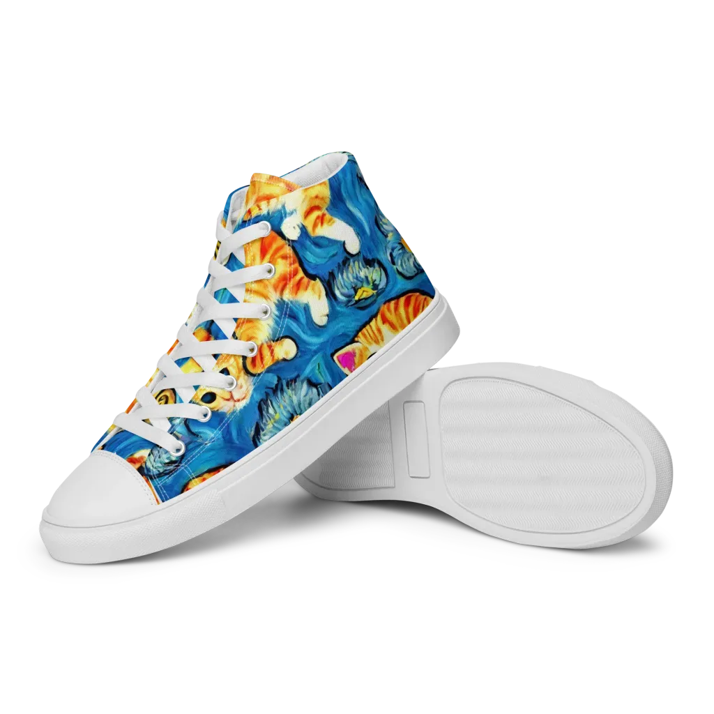 Indigo Marmalade Cats on Women's High Top Canvas Shoes — Left