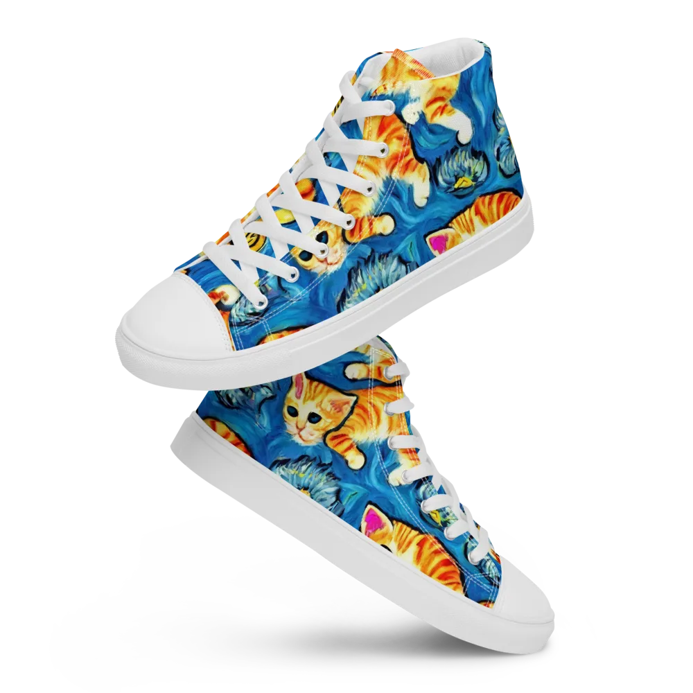 Indigo Marmalade Cats on Women's High Top Canvas Shoes — Front