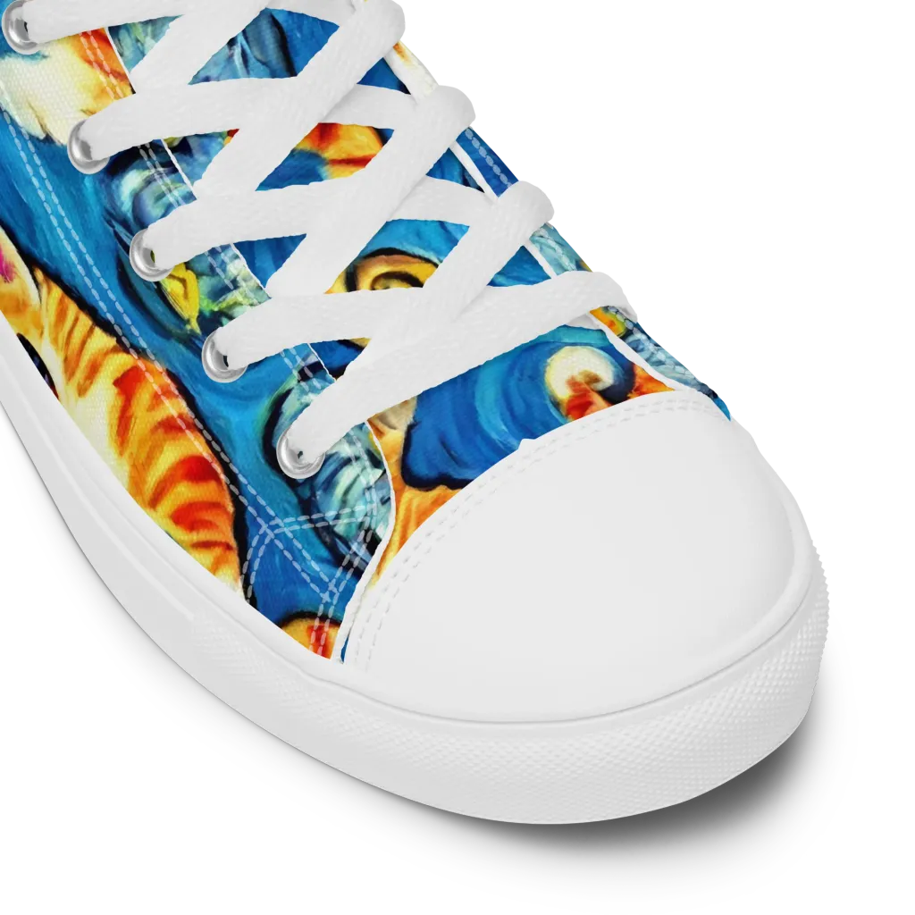 Indigo Marmalade Cats on Women's High Top Canvas Shoes — Product details