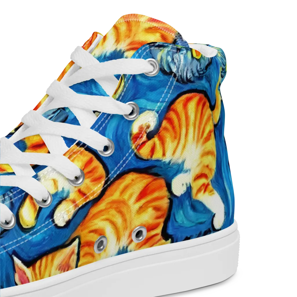 Indigo Marmalade Cats on Women's High Top Canvas Shoes — Product details 2