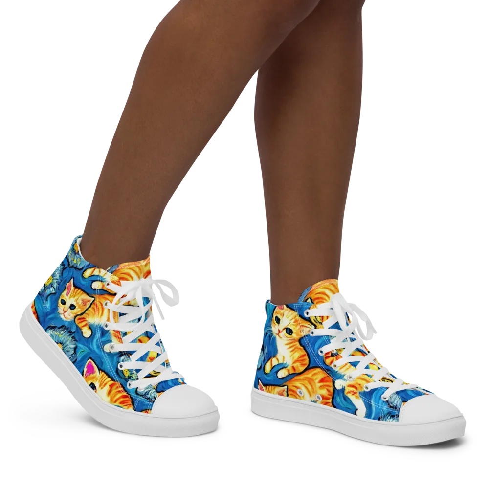 Indigo Marmalade Cats on Women's High Top Canvas Shoes — Right