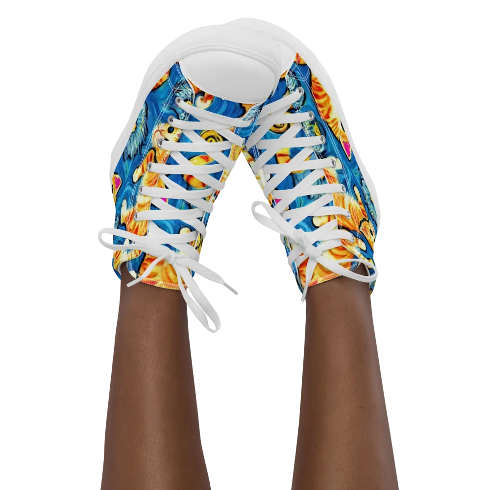 Indigo Marmalade Cats on Women's High Top Canvas Shoes — Front