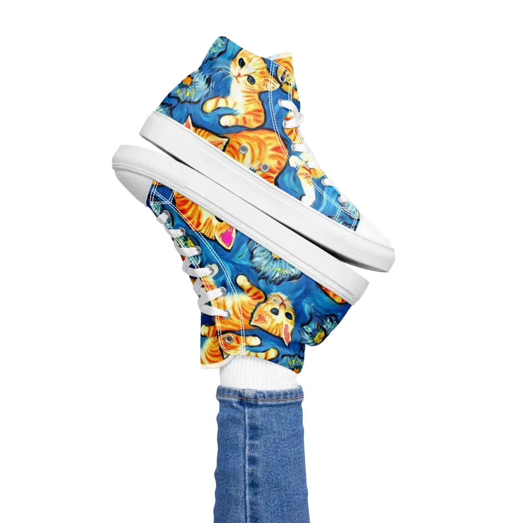 Indigo Marmalade Cats on Women's High Top Canvas Shoes — Left