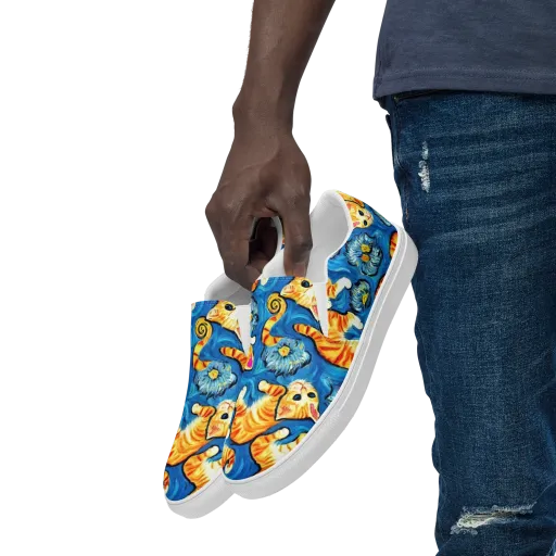 Indigo Marmalade Cats on a Men's Slip-On Canvas Shoes