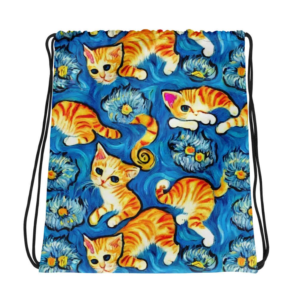 Indigo Marmalade Cats on Drawstring Bag — Photo