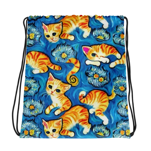 Indigo Marmalade Cats on a Drawstring Bag