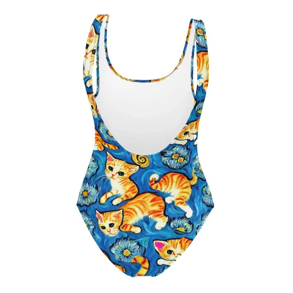 Indigo Marmalade Cats on One-Piece Swimsuit — Back